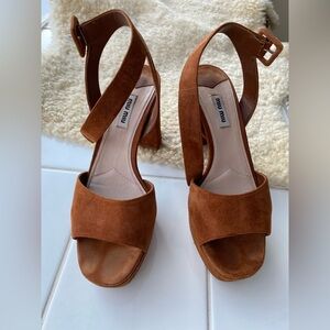 Miu Miu Tan Suede Platform Heels